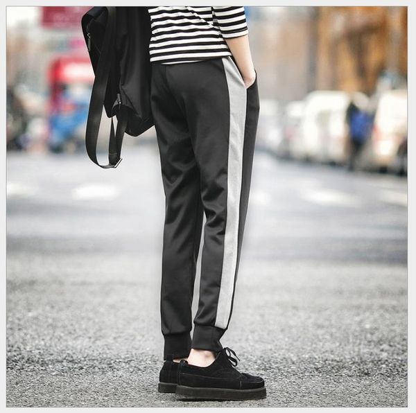 

sports pant men full length black gray patchwork design british style fashionable 2017 taperred pencil pants trousers ing