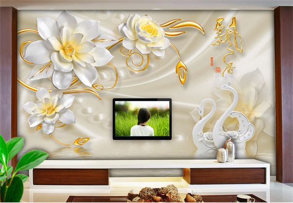Custom 3d Wall Mural Wallpaper Luxury Silk Swan Flower Jewelry Tv - Full Wall Murals Wallpaper Custom 3d Wall Mural Wallpaper Luxury Silk Swan Flower Jewelry Tv - Full Wall Murals Wallpaper