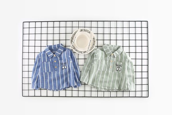 

INS NEW ARRIVAL boy Kids shirt long Sleeve turn down collar stripped print shirt kids causal 100% cotton all match shirt & blouse