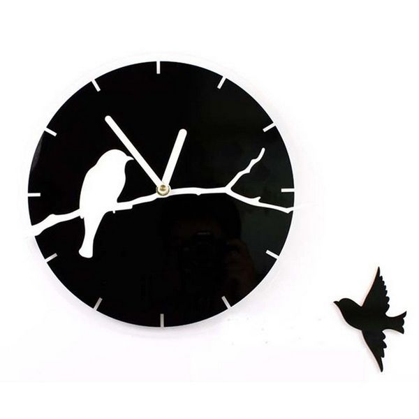 Wholesale- 12'' Quartz Silent Tree Branch Birds 3D Acrylic Wall Clock for Living Room Decoration