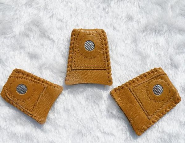 

handmade needlework thimble cover synthetic leather coin thimble with metal tip diy sewing tool