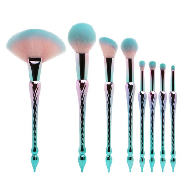 Neue Stil 8 teile/satz/los Professionelle Make-Up Pinsel Langen Griff Fan Pinsel Meerjungfrau Pincel Maquiagem Grün Make-Up-Tools kit