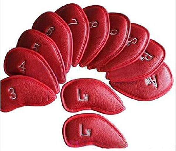 HISTAR Golf Club Headcover 12 pcs de Couro Sintético De Espessura Tampa Da Cabeça De Ferro Headcover Cobre 3-Lw Para Todas As Marcas Vermelho