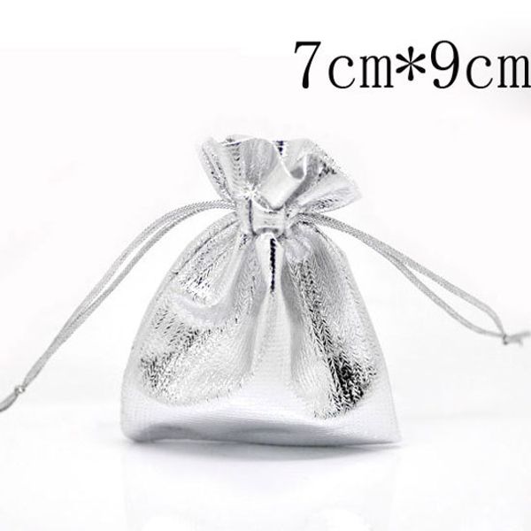 

wholesale- 100 pcs silver plated satin fabric gift bags with drawstring 7x9cm(w01809 x 1