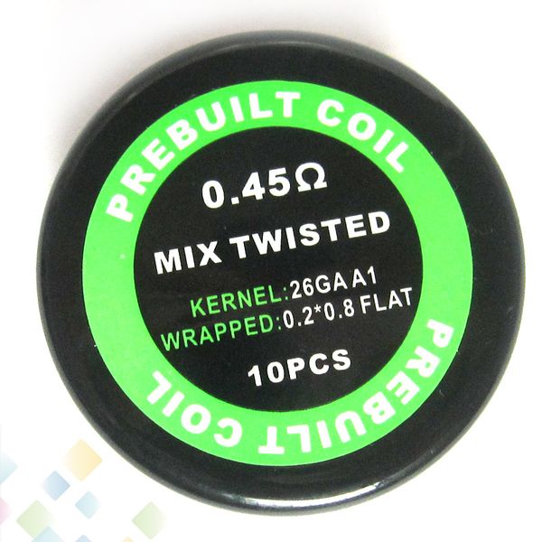 

Prebuilt Mix Twisted Coil Resistance 0.45ohm 0.2*0.8+26GA Resistance Wire Electronic Cigarette Sold by PC Heating wick DHL Free