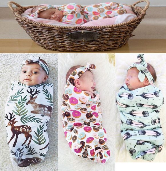 

ins new infant baby swaddle sleeping bags baby boys girls muslin blanket headband newborn baby soft cotton cocoon sleep sack two piece set