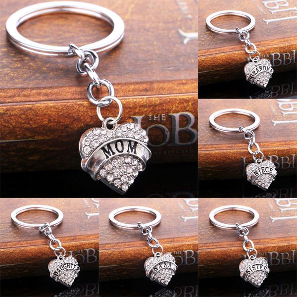 

new heart keychain crystal key rings key chains for sister/mom/grandma/daughter/sister /aunt family member jewelry chrismas gift, Slivery;golden