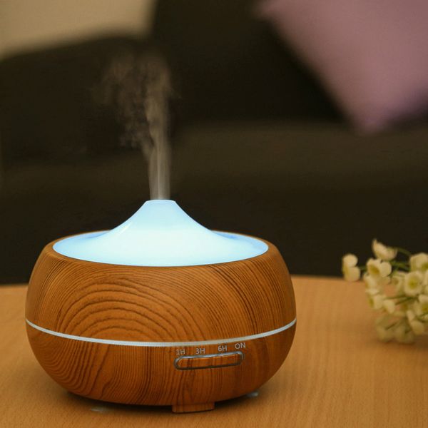 300 ml de aroma de grãos de madeira umidificador 100V-240V Ultrassonic Essential olefusor colorido fabricante de névoa leve para spa em casa