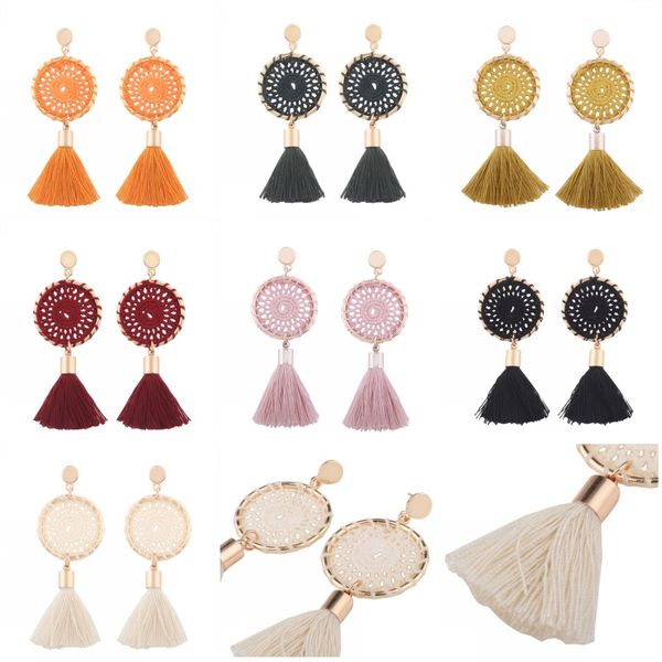 

vintage nets weaving bohemia tassels long tassel dangle earrings drop ear stud beach eardrop casual jewelry 7 colors b499l, Silver