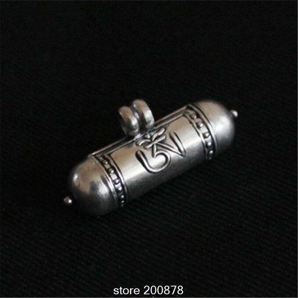 

wholesale- t9040 tibetan 925 sterling silver prayer box pendants tibet lovely mini cylinder amulets lockets om buddha eye dorje gau charms, Bronze;silver