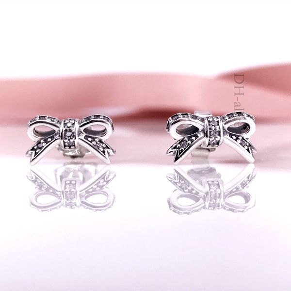 

Hotsell Authentic 925 Sterling Silve Women Earring Sparkling Bow Clear CZ Stud Earrings Compatible European Style Jewelry 290555CZ
