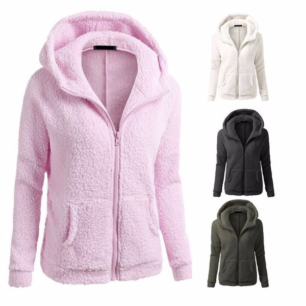 

Womens Winter Autumn Thicken Fleece Warm Coat Long Sleeve Solid Black Gray Hooded Parka Overcoat Jacket Outwear S-2XL