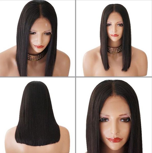Short Brazilian Full Lace Wig Layer Straight 1b Lace Front Bob Wig