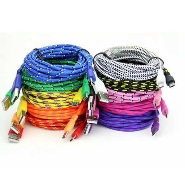 

3ft 6ft 10ft nylon fiber fabric braided data cable knit cord for smartphone cell phone tablet android