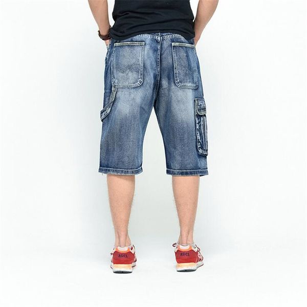 All'ingrosso-ABOORUN 2016 Classic Mens Cargo Denim Shorts Hip Hop Multi tasche Jeans larghi Pantaloncini Plus Size P3082