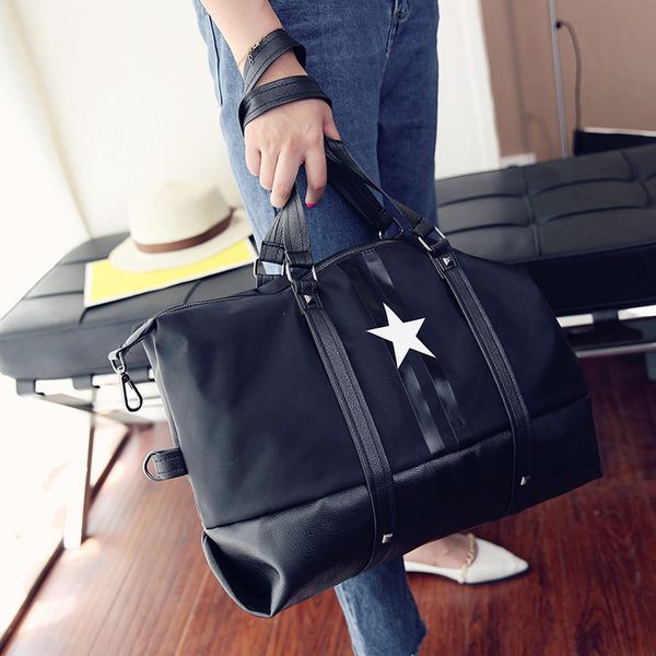 

wholesale-new korean star large bag autumn fashion nylon pu messenger bag travel school casual solid women handbag shoulder bag big black