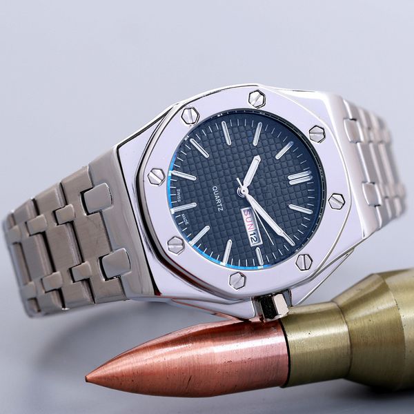 

Luxury royal oak off hore men luxury watch ilver tainle teel blue dial quartz movement daydate calendar aaa quality de igner watche