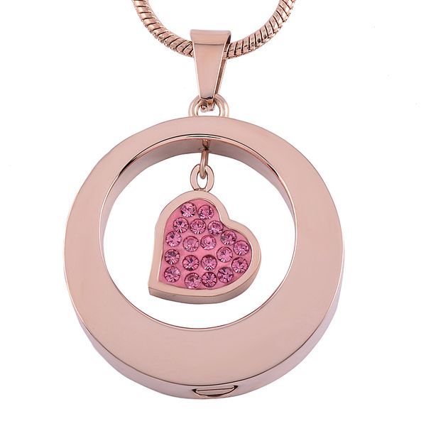 

heart crystal round stainless steel cremation pendant necklace memory ashes keepsake urn necklace, Silver