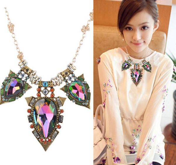 

good style fashion new colorful exaggerated necklace crystal short clavicle necklace chokers pendant necklace jewelry, Golden;silver