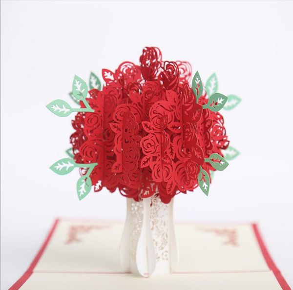 10pcs Hollow Rose Flower Handmade Kirigami Origami 3D Pop UP Biglietti d'auguri Biglietto d'invito per matrimonio Festa di compleanno regalo