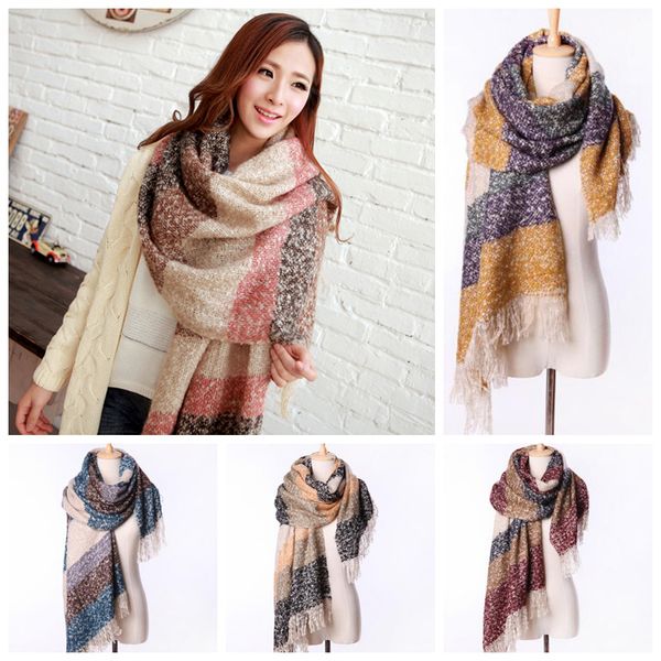 

fashion plaid large warm winter scarf for women scarf women blanket shawls cashmere scarf scarves pashmina, Blue;gray