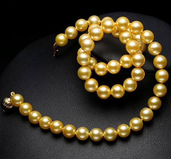 

Hot Natural 8-9mm south seas gold Pearl Necklace 18 inch 14 k gold clasp