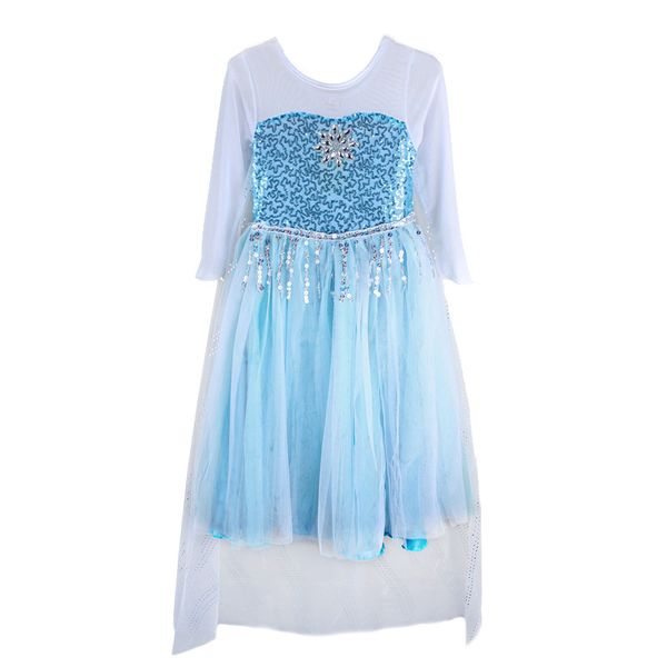 

Girls Frozen princess gown dress sequins cape long sleeve dress Lace splicing outfits photo props costume for 5-10T
