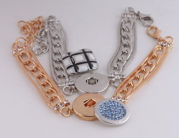 

10pcs crystal unique buttons lobster bracelets bangles diy snake chain ginger snaps interchangeable jewelry 2017 christmas, Golden;silver