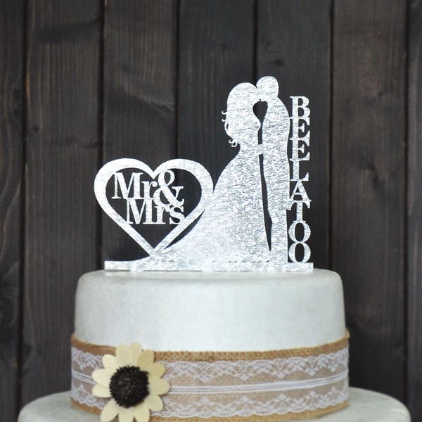 

wholesale-personalized wedding cake er, wedding decoration, acrylic silver glitter, custom wedding cake er personalized last name