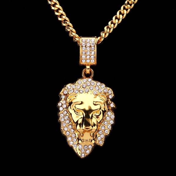 

europe and the united states new ultra-flash drilling lion head hip-hop necklace jewelry lion head necklace hip-hop fashion pendant, Silver