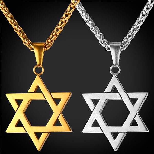 

star of david pendant for women men jewelry 18k real gold plated stainless steel magen david necklace pendant, Silver