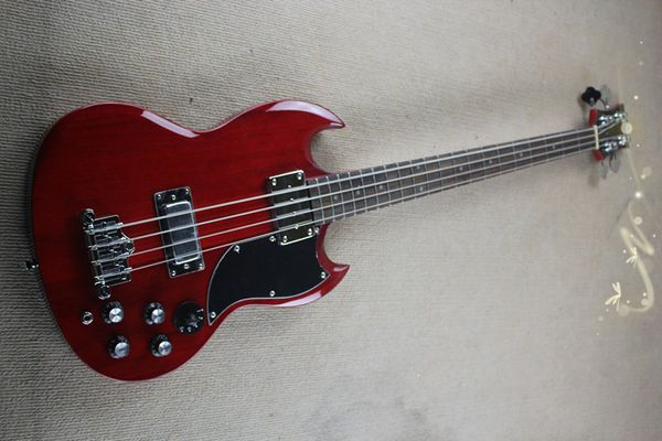 

custom angus young 4 strings bass cherry sg double cutway solid body electric bass guitar 5 toggle switch mini bridge pickup chrome hardware