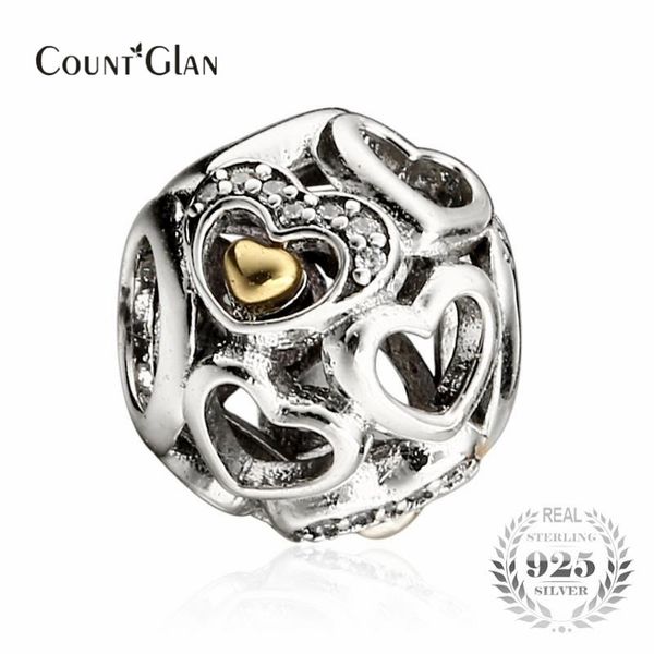 

fit pandora bracelet 925 sterling silver heart of romance bead two tone yellow gold color heart beads for jewelry making diy charms bracelet, Bronze;silver