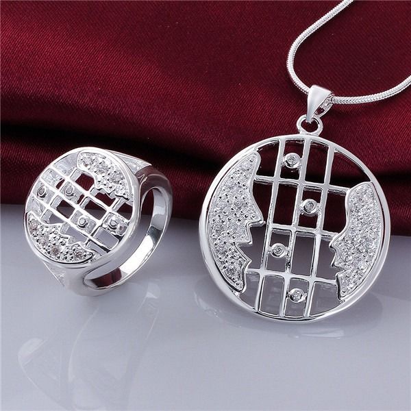 

wedding the couple looked sterling silver plated jewelry sets for women ws769,popular 925 silver necklace bracelet jewelry set, Slivery;golden