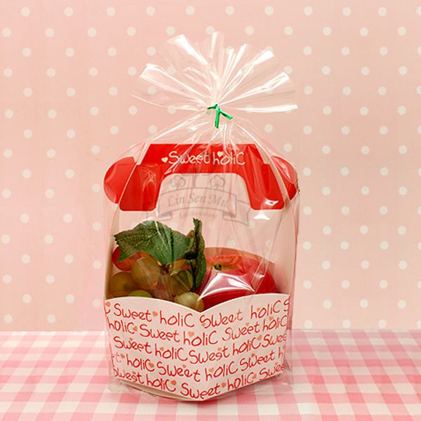 

lovely flower basket translucent flat open bag cake&cookie wrappers,candy,package (100set/lot 1set=1bag +1 paper base