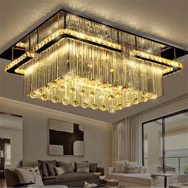 

новые современные прямоугольные светодиодные люстры потолочный светильник кристалл pandant лампа fixutres фойе роскошные люстры светильники