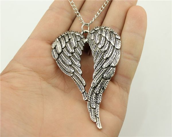

wholesale-wysiwyg 2 colors antique silver, antique bronze color 68*46mm big double wings pendant necklace,70cm chain long necklace