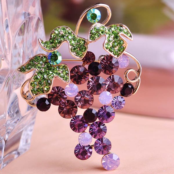 

wholesale- blucome large grapes violettas purple austrian crystal brooches for women wedding accessories fruit brooch pins uk, Gray