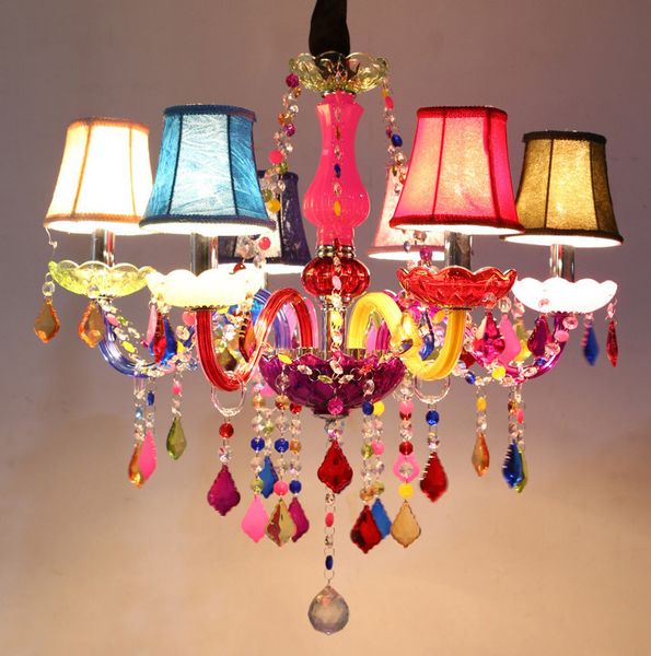 Modern Colorful Rainbow Color Crystal Chandelier Pendant Lamp Children Kids Bedroom Dinning Room Ceiling Lamp Chandelier Ceiling Fan Chandelier