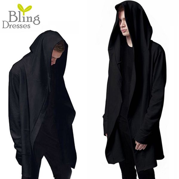 Wholesale- Men Hooded With Black Gown Best Quality Hip Hop Mantle Hoodies and Sweatshirts long Sleeves Design Cloak Winter Coats Outwear