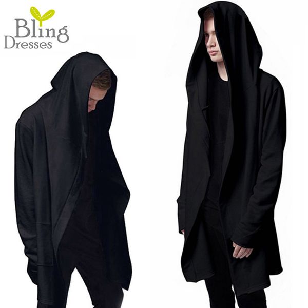 

wholesale- men hooded with black gown hip hop mantle hoodies and sweatshirts long sleeves design cloak winter coats outwear