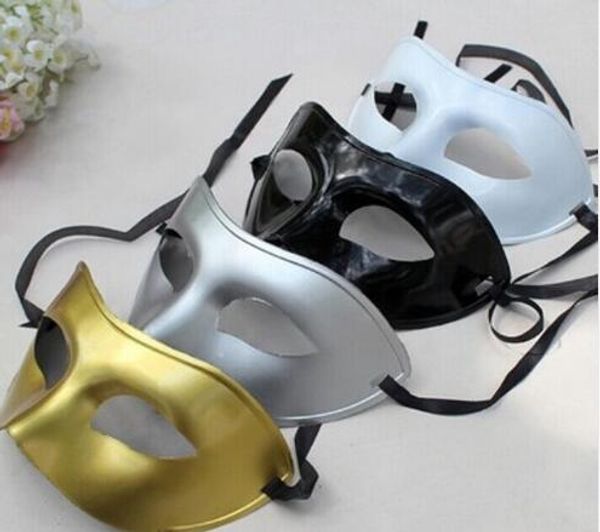 Máscara de bola dos homens Fancy Dress Máscaras venezianas Masquerade Máscaras Meia máscara de plástico preto Branco ouro prata