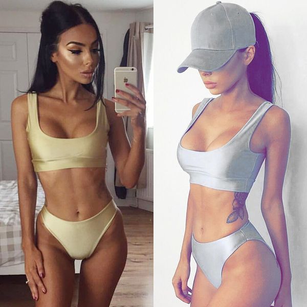 

2017 summer new women 2pcs bikini sets bandage push-up bathing swimsuit swimwear beachwear sports 4 colors, White;black