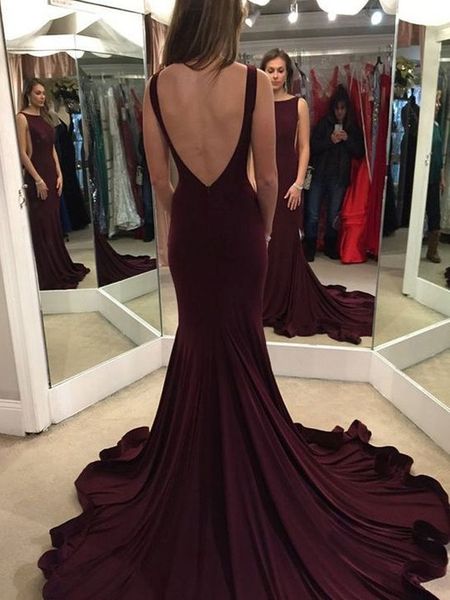 

elegant trumpet/mermaid scoop neck jersey backless prom dresses 2021 formal evening dress, Black