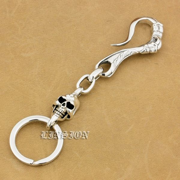 

linsion 925 sterling silver skull claw hook mens biker rocker punk keychain belt clip 9t012, Slivery;golden