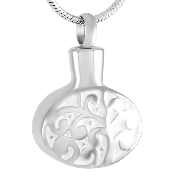 

ijd9387 tree engraved oval stainless steel cremation pendant necklace memory funeral casket ashes keepsake urn necklace jewelry, Silver