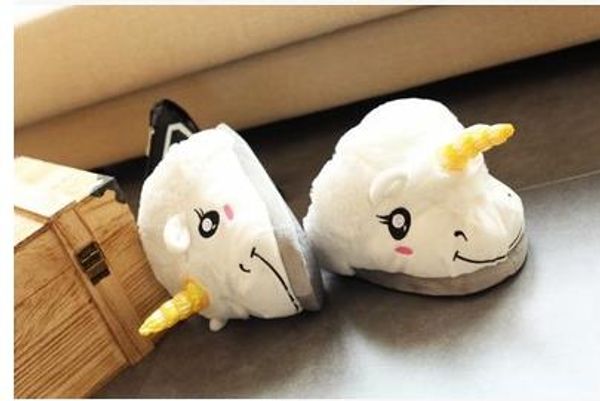

2017 new women men winter warm slippers casual cute home indoor cartoon plush unicorn shoes pantufas, Black