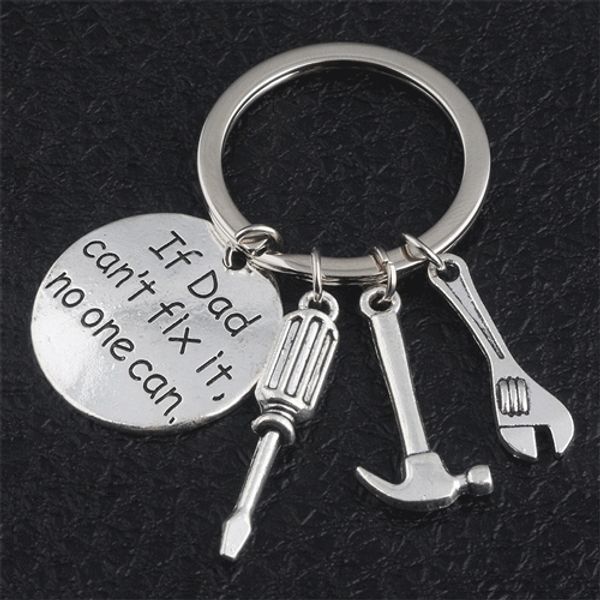 

small tool dad keychain if dad can't fix it wrench spanner rule hammer model key chain key ring d273q, Silver