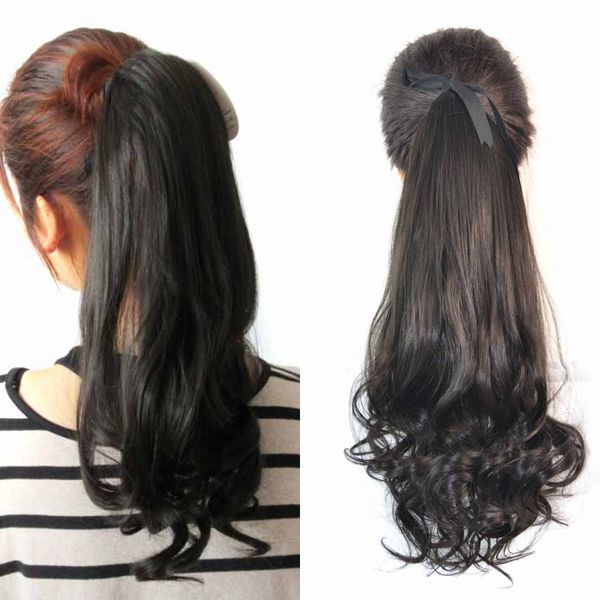 

sara drawstring ribbon wave curly ponytails hair extensions 45cm,18" hairpieces brown/black pony tails horsetail
