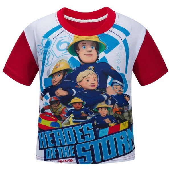 110 cm-150 cm Feuerwehrmann Sam Firemans Sam Cartoon Kinderkleidung rotes Kurzarm Kinder reines Baumwoll-T-Shirt zum Verkauf 4-13 Jahre